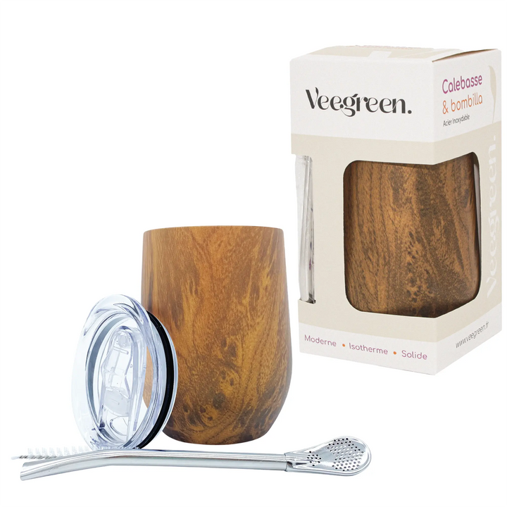 Calebasse Maté Isotherme Acier Inoxydable Marron